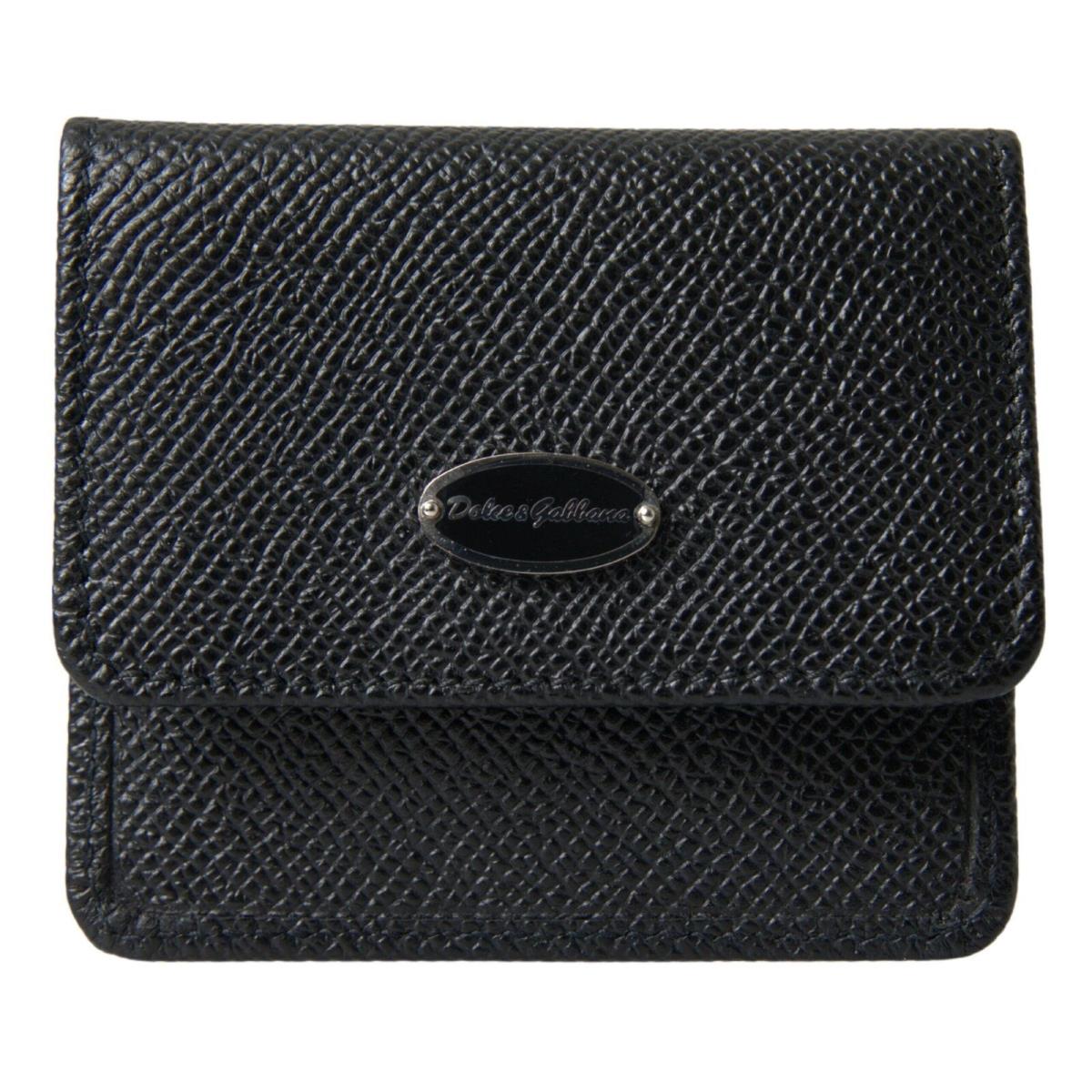 Dolce Gabbana Black Textured Leather Bifold Logo Coin Purse Wallet