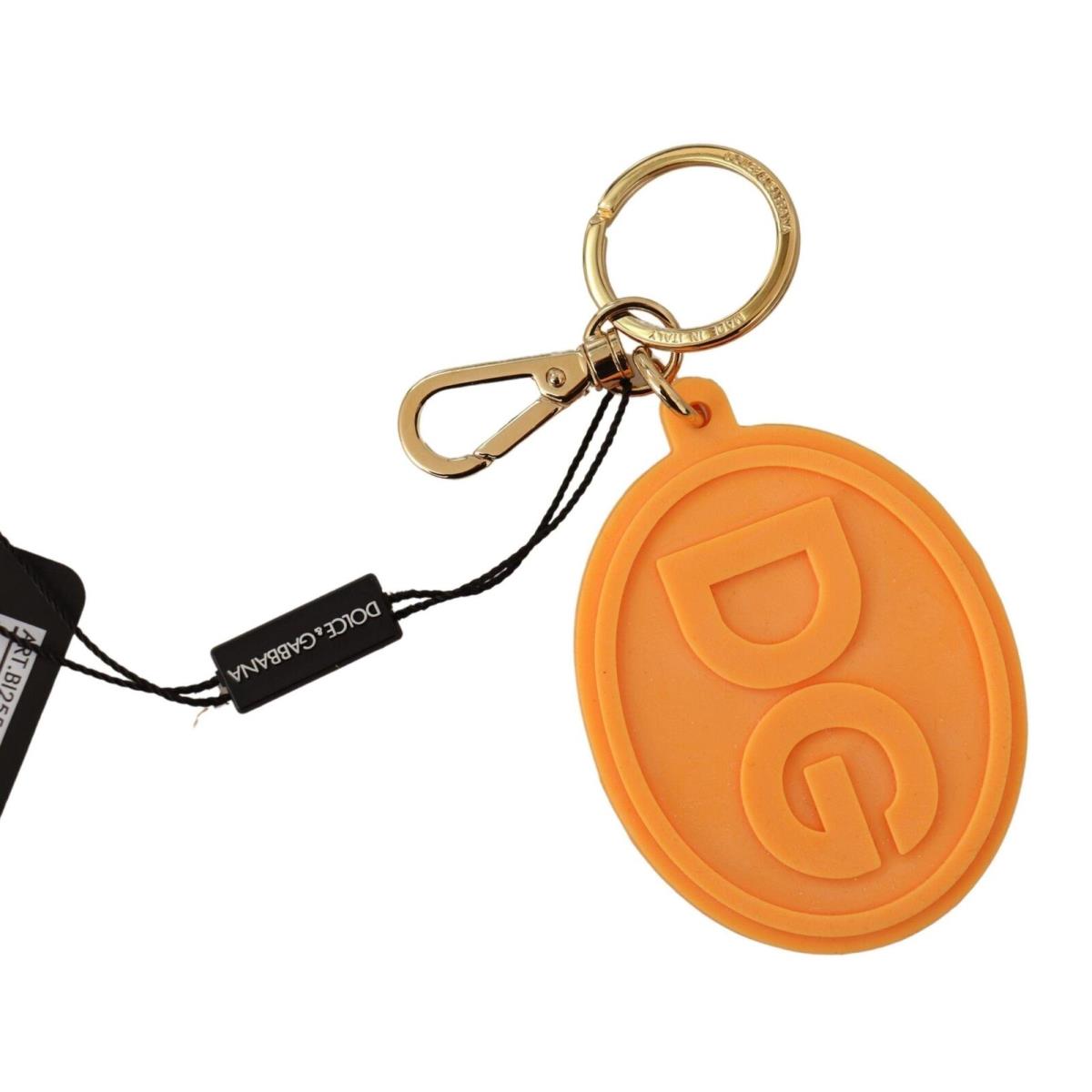 Dolce Gabbana Orange Rubber DG Logo Gold Brass Metal Keycha