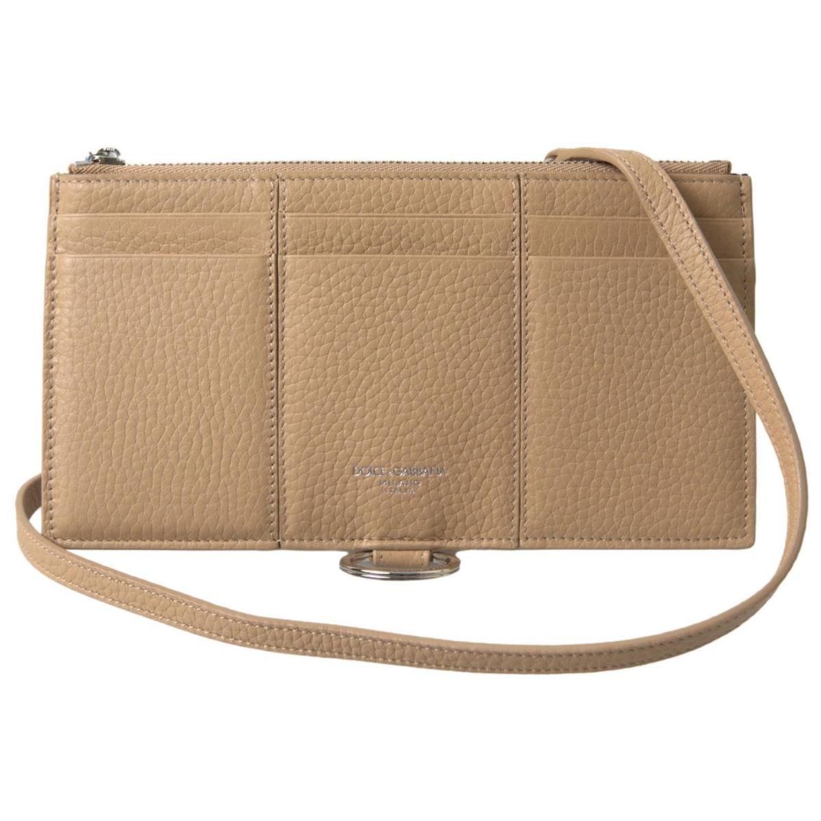 Dolce Gabbana Beige Leather Shoulder Cardholder Shoulder Strap Wallet