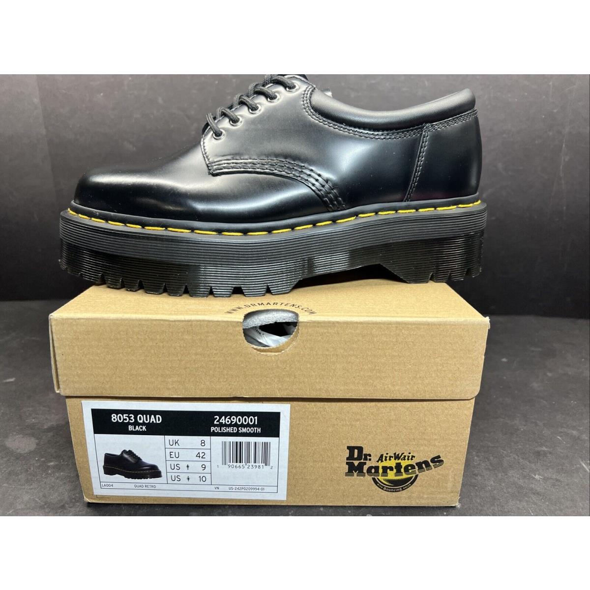 Dr. Martens 8053 Quad Shoes Size Women s 10 Mens 9 Black Polished Smooth