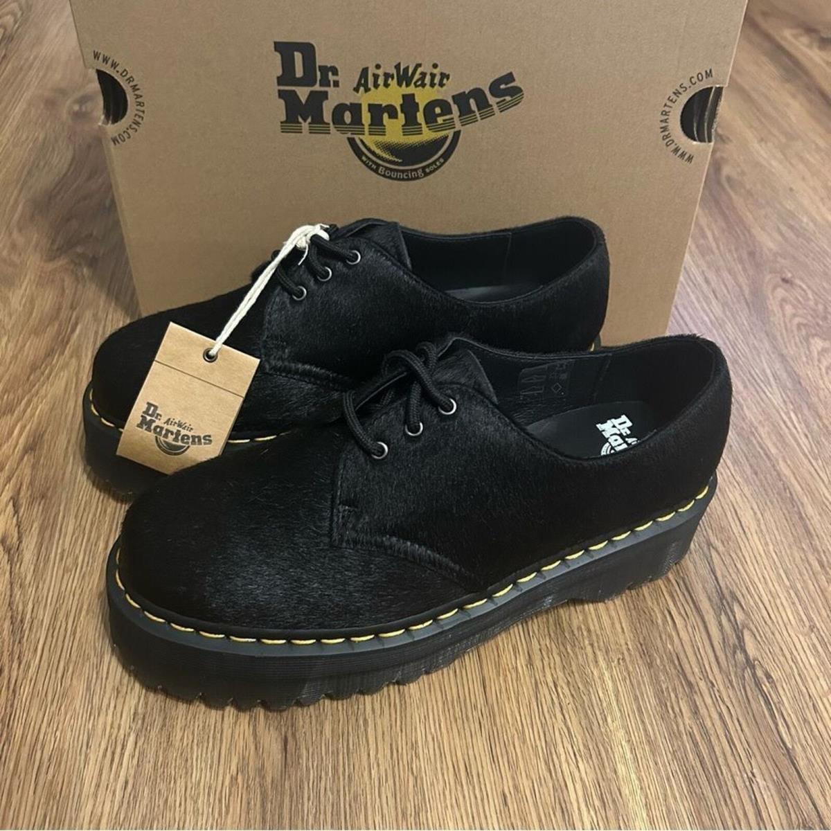 DR Martens 1461 Quad Black Hair Leather Platform Oxfords Shoes Women s 9