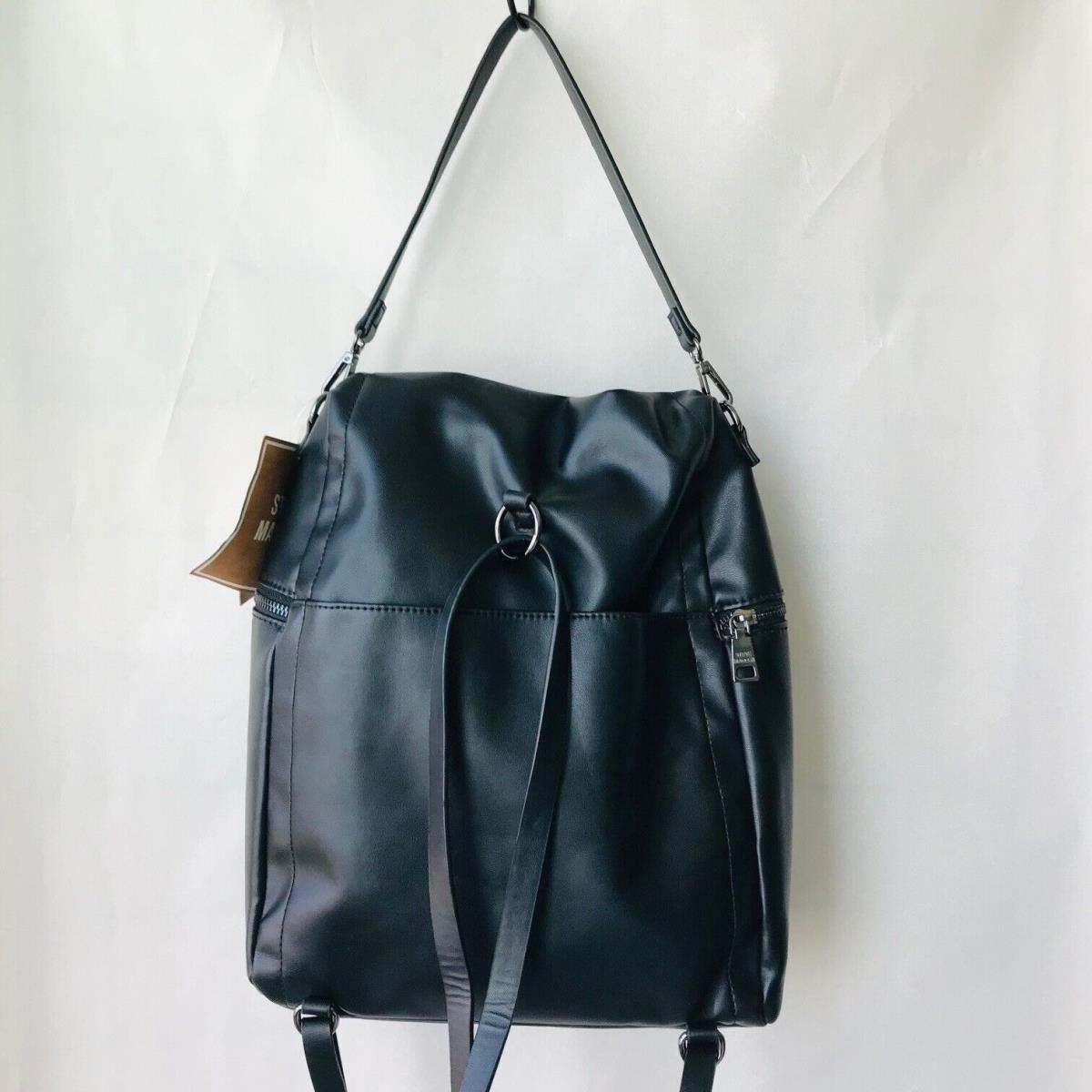 Steve Madden Bsimona Black Leather Covertible Backpack/ Shoulder Bag