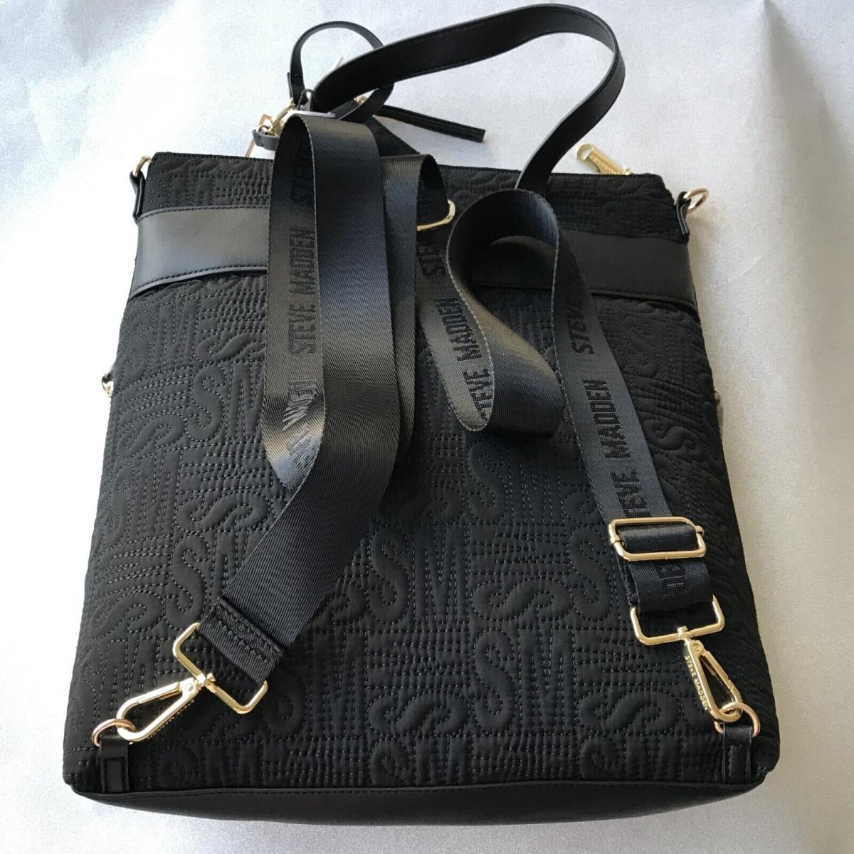 Steve Madden Black Quilted Convertible Crossbody Backpack Laptop Compartment
