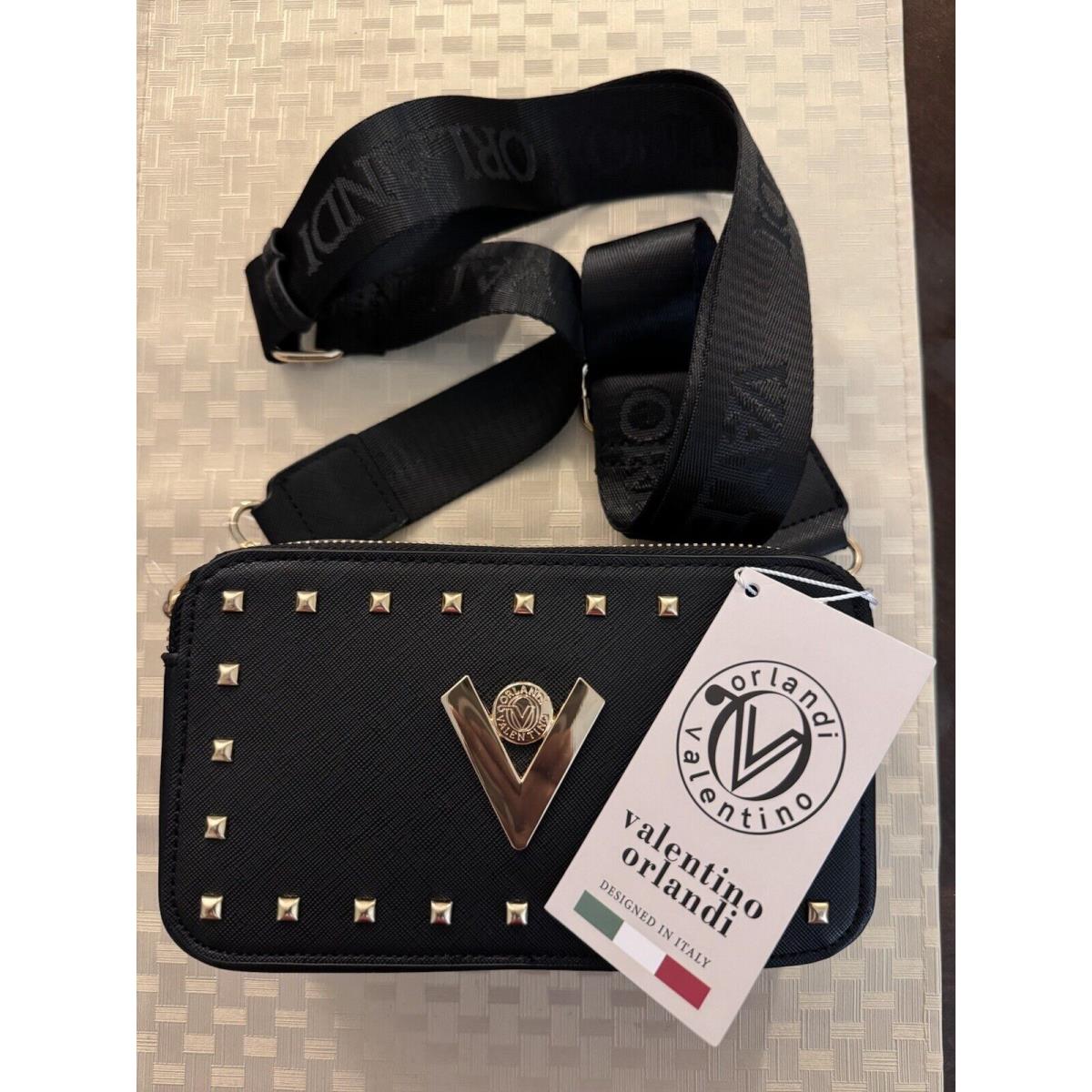 Valentino Orlandi Italy Black Studded Crossbody Bag