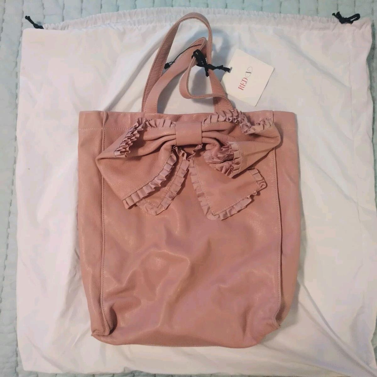 Red Valentino Soft Rose Pink Leather Tote Shopping Bag W/bow Attached Pouch