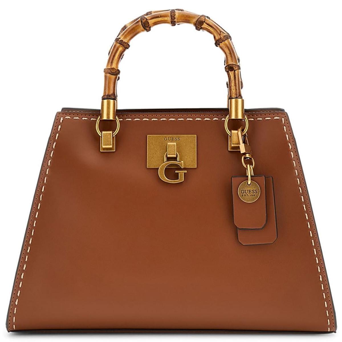 Guess Hwvb7875080 Stephi Bamboo Tote Flap Handbag In Cognac