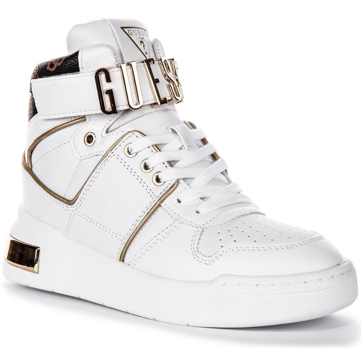 Guess Flpcr3Fal12 Corten High Top Gold Logo White Gold Women Sneaker 3 - 8 WHITE GOLD