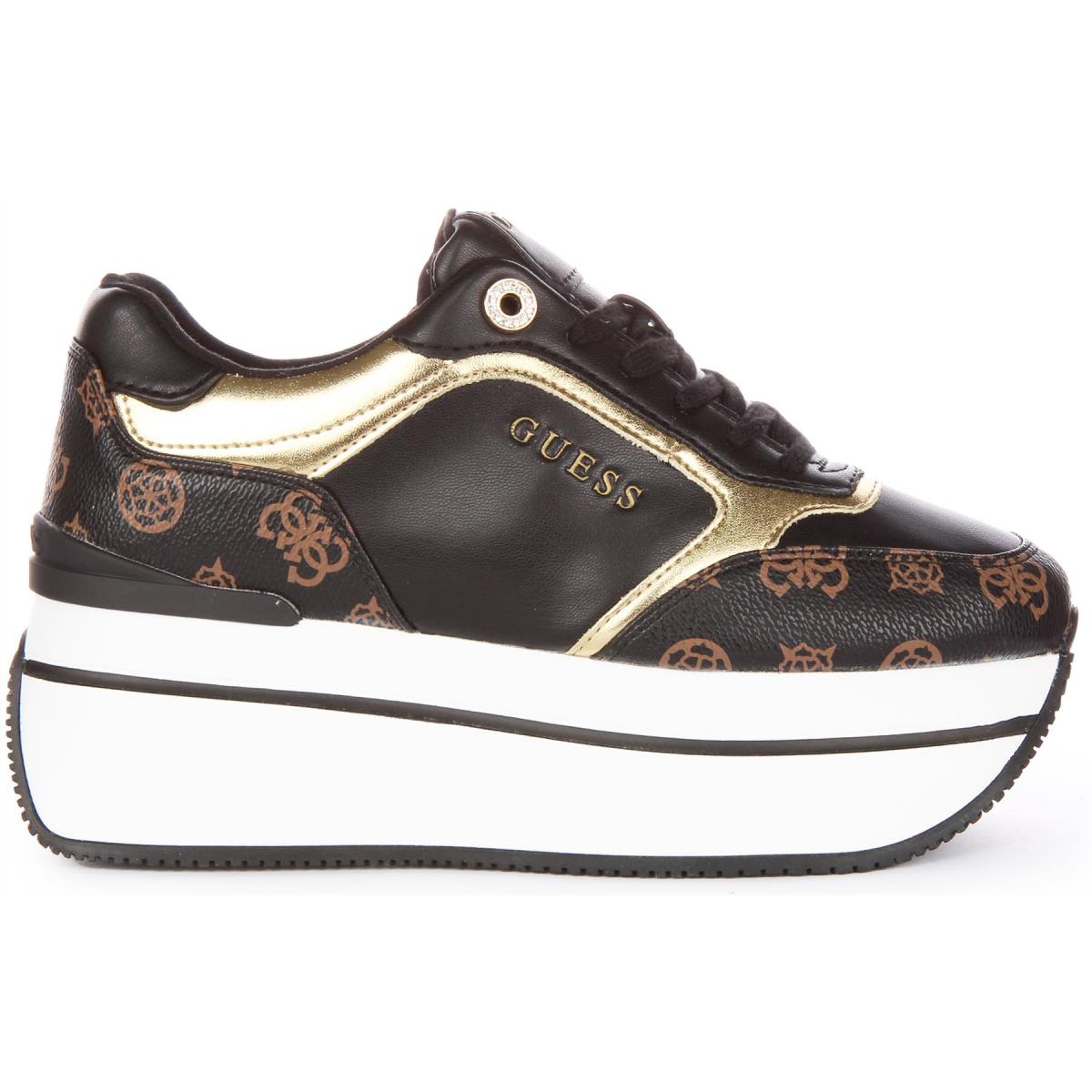 Guess Camrio Platform 4G Peony Logo Sneaker In Black Brown US Size 5 - 10