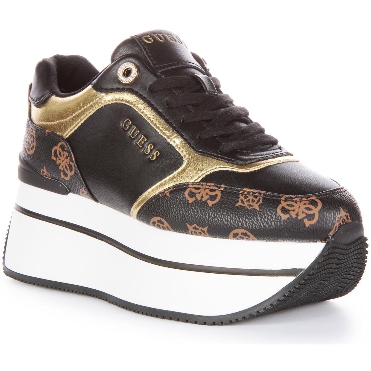 Guess Camrio Platform 4G Peony Logo Sneaker In Black Brown US Size 5 - 10 BLACK BROWN