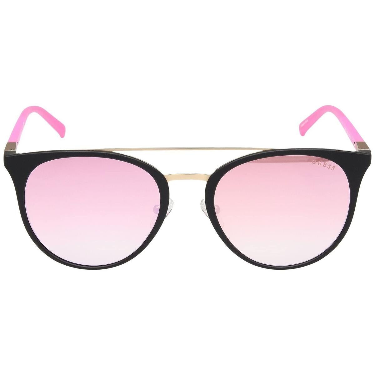 Guess Women`s Gu3021 Sunglasses Matte Black Pink Bordeaux Red Mirror 56 mm