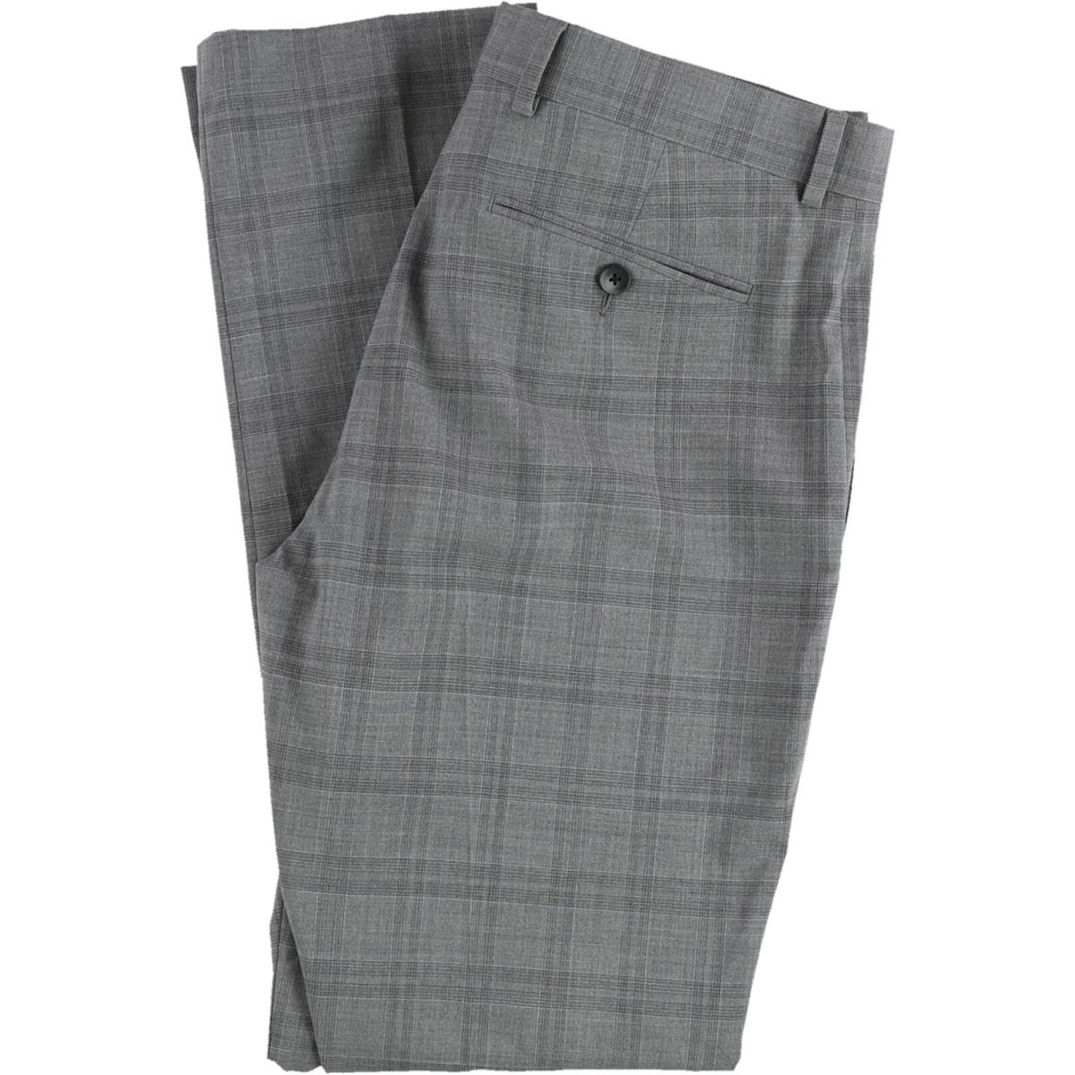 Original Penguin Mens Slim Fit Plaid Dress Pants Slacks Grey 33W x 32L