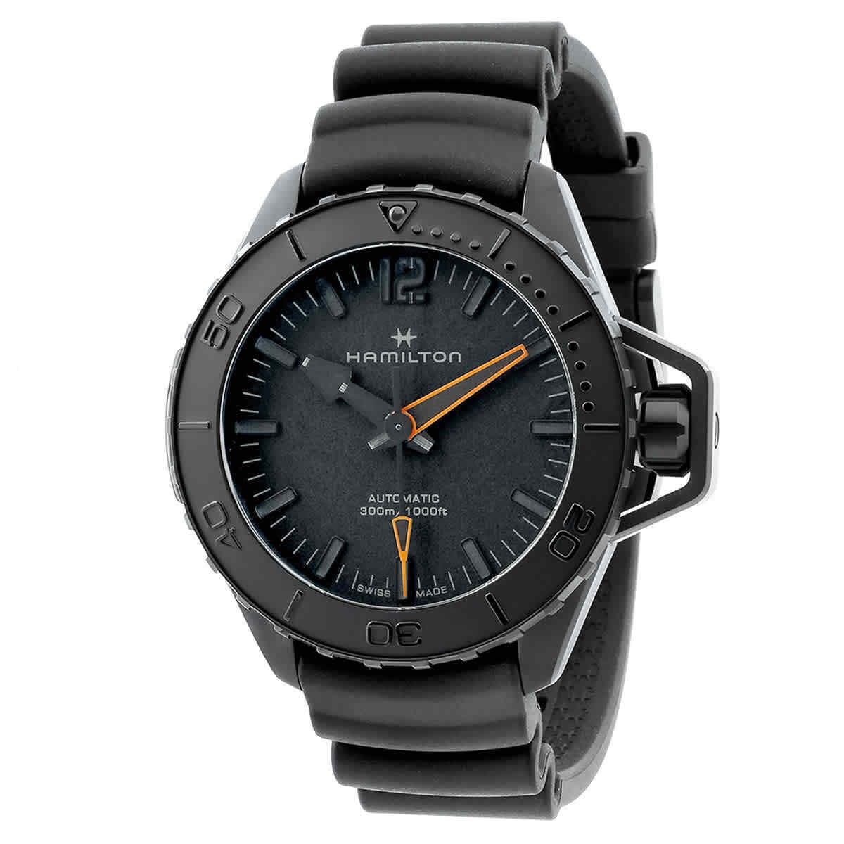 Hamilton Khaki Navy Frogman Automatic Black Dial Men`s Watch H77845330 - Dial: Black, Band: Black, Bezel: Black