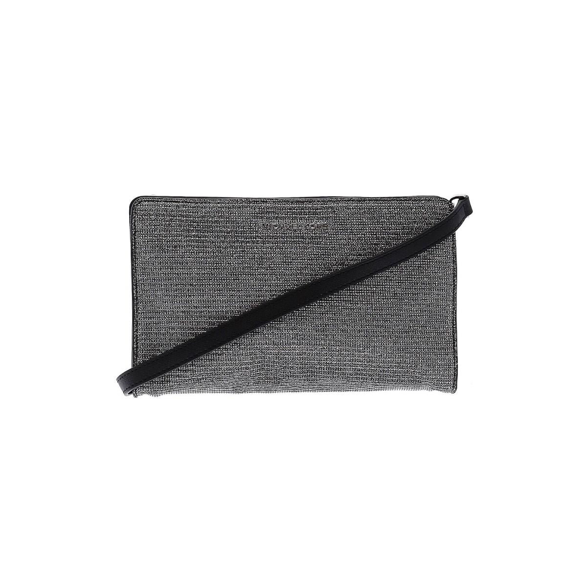 Michael Kors Black Metallic Silver Fabric Crossbody Clutch Bag
