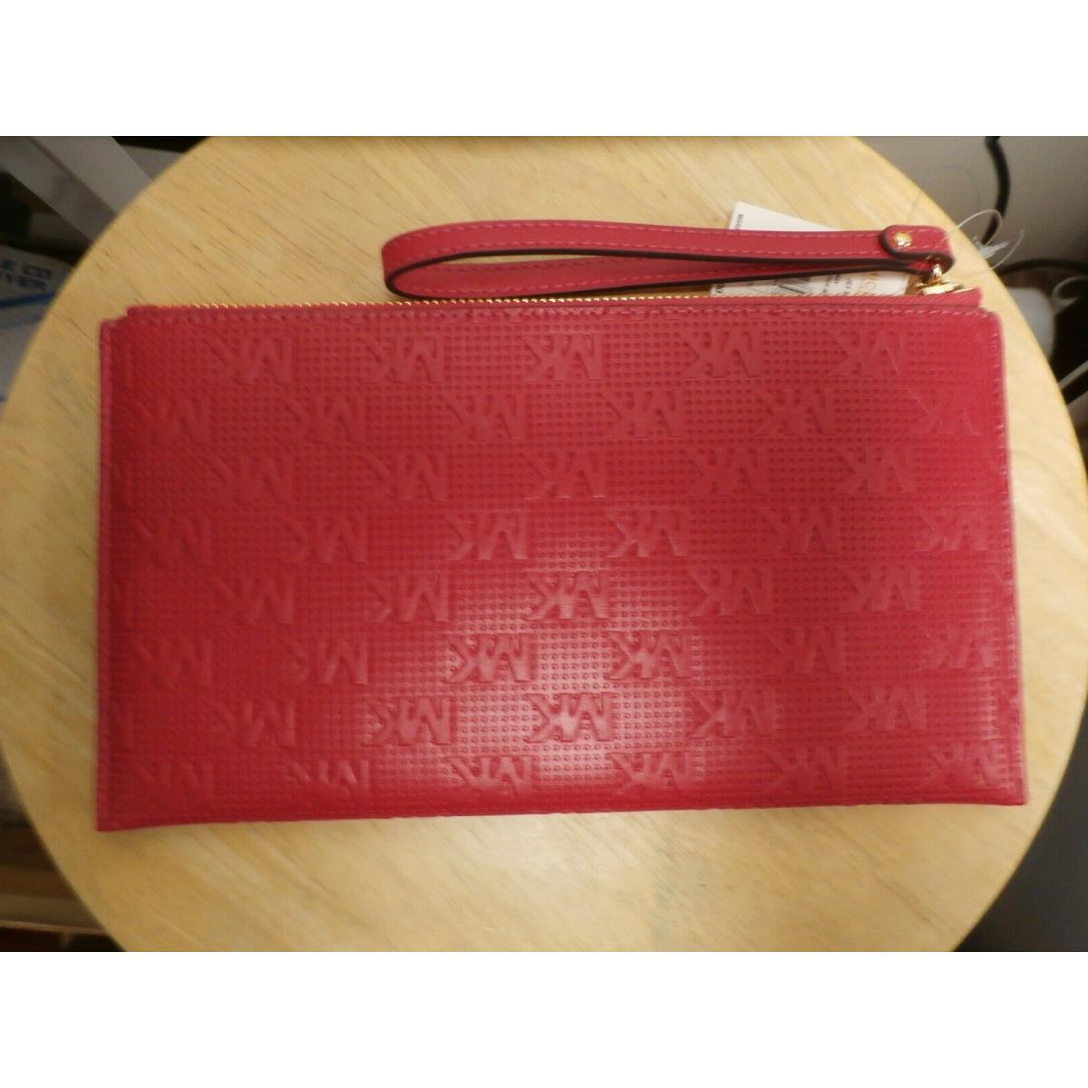 Michael Kors Women`s MK Jet Set Zip Clutch Wrist-let Wallet Leather Red CR T56