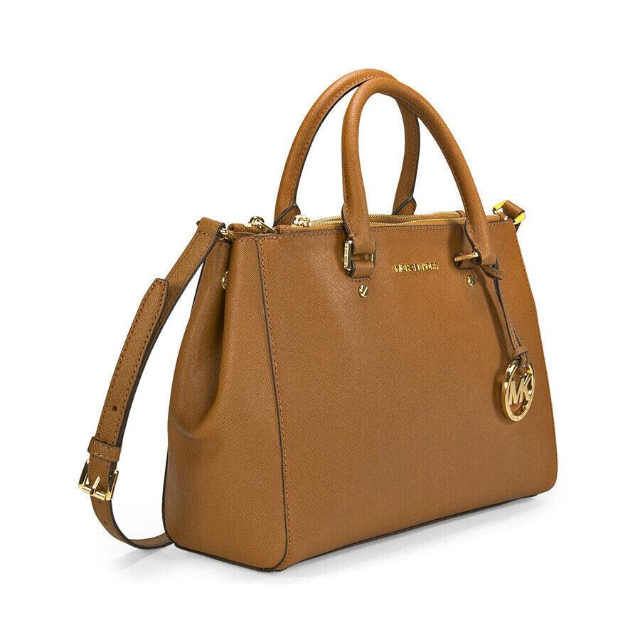 Michael Kors 30S4GTVS6L-230 Sutton Leather Medium Satchel Handbag - Brown - Exterior: Brown