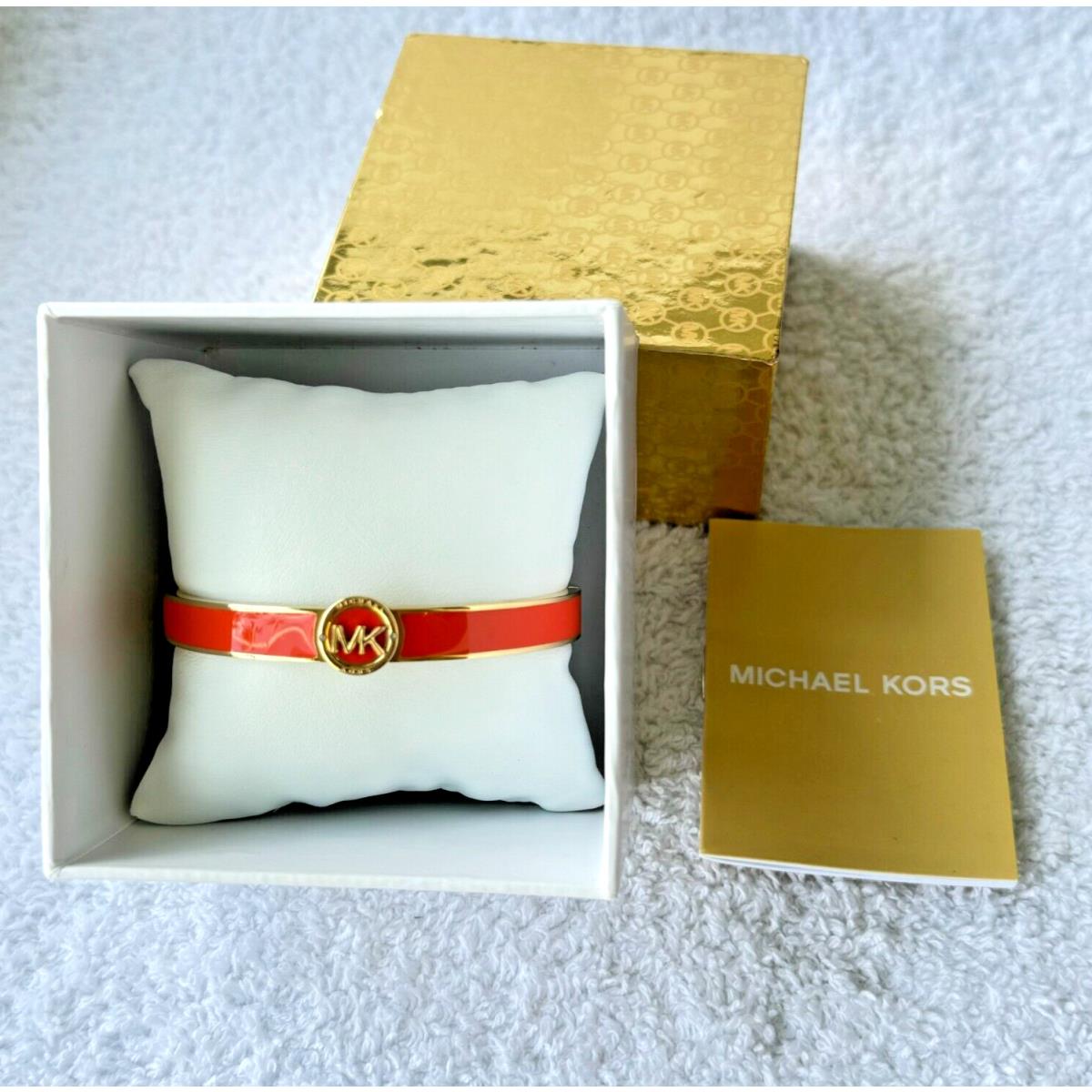 Michael Kors Haute Gold-tone Coral Red Enamel Bangle Bracelet