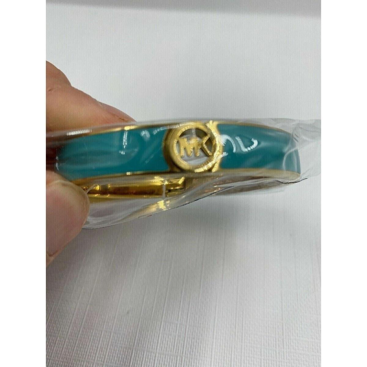 Michael Kors Gold Turquoise Heritage Fulton Logo Hinged Bangle Bracelet ==