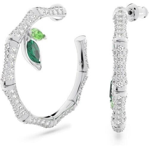 Swarovski Dellium Women`s Green Crystal Rhodium-plated Earrings 5645373