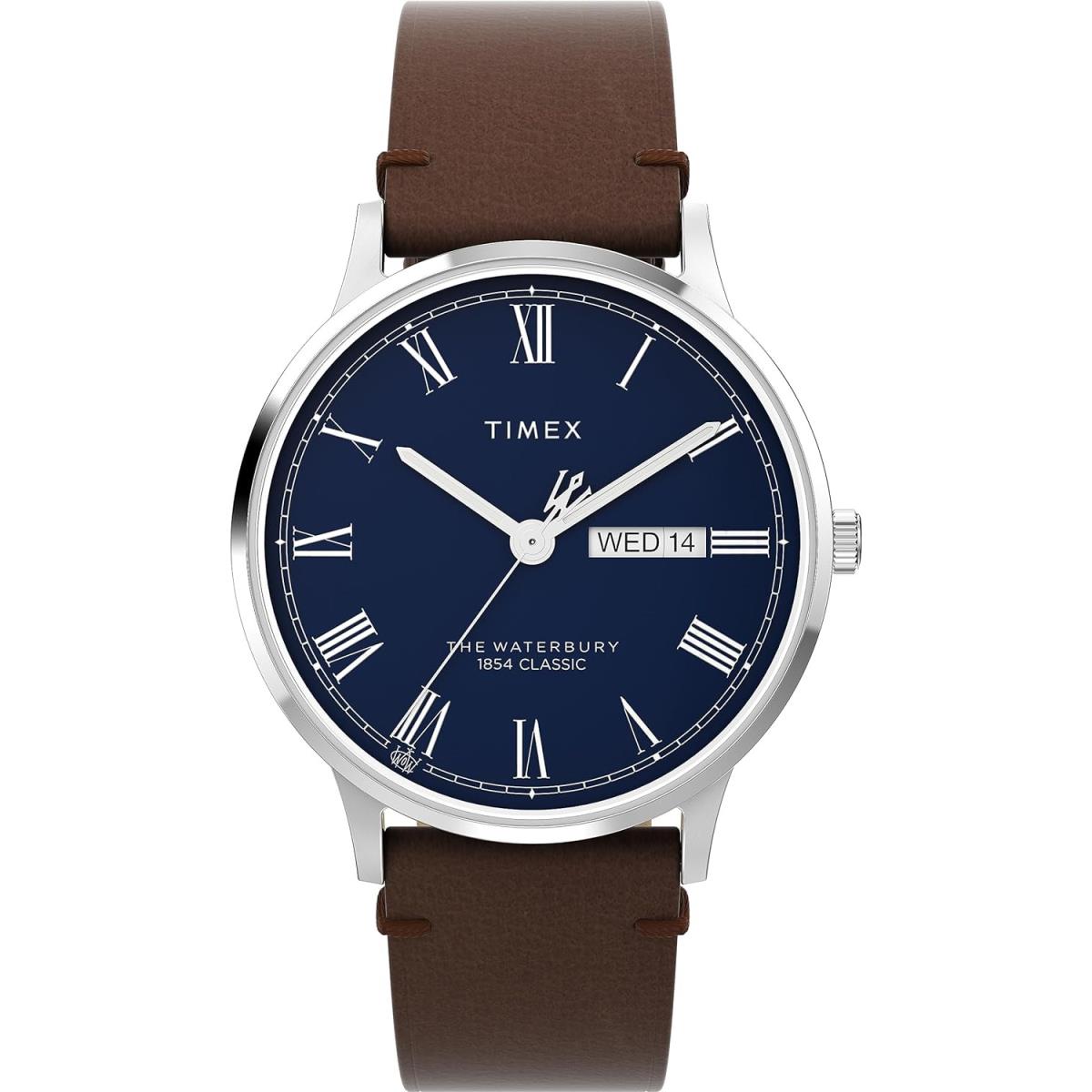 Timex Men`s Waterbury 40mm Traditional Watch Brown/Blue/Stainless Steel