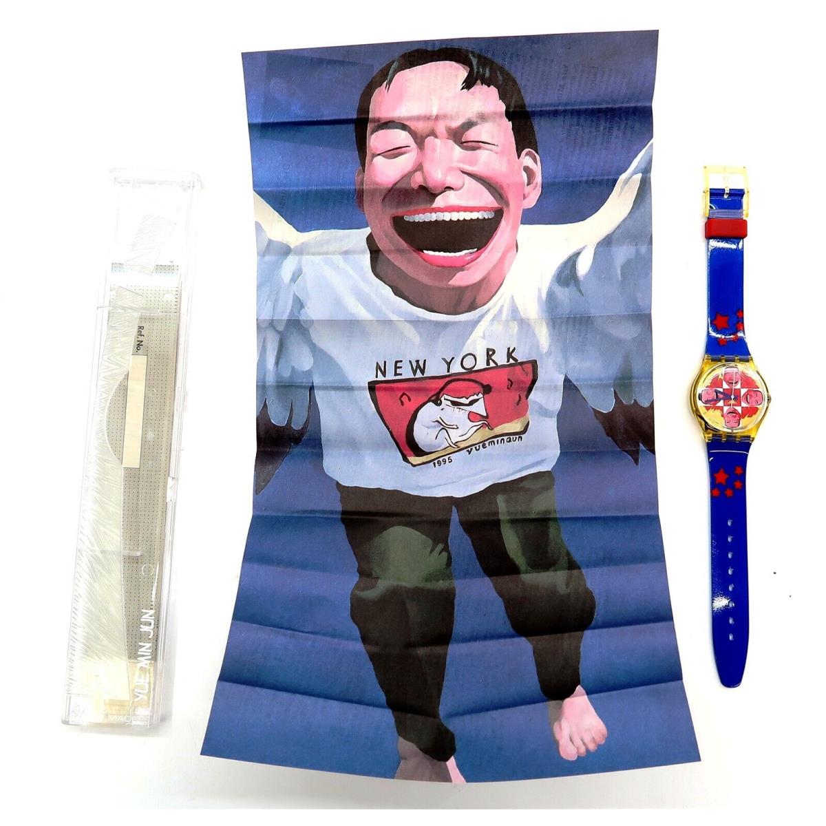 Swatch Watch Wild Laugh GJ117 by Yue Min Jun w/ Case Print Papers 1996