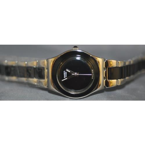 Swatch Ladies Irony Black Dial Two Tone Stainless Steel Watch YLS168G