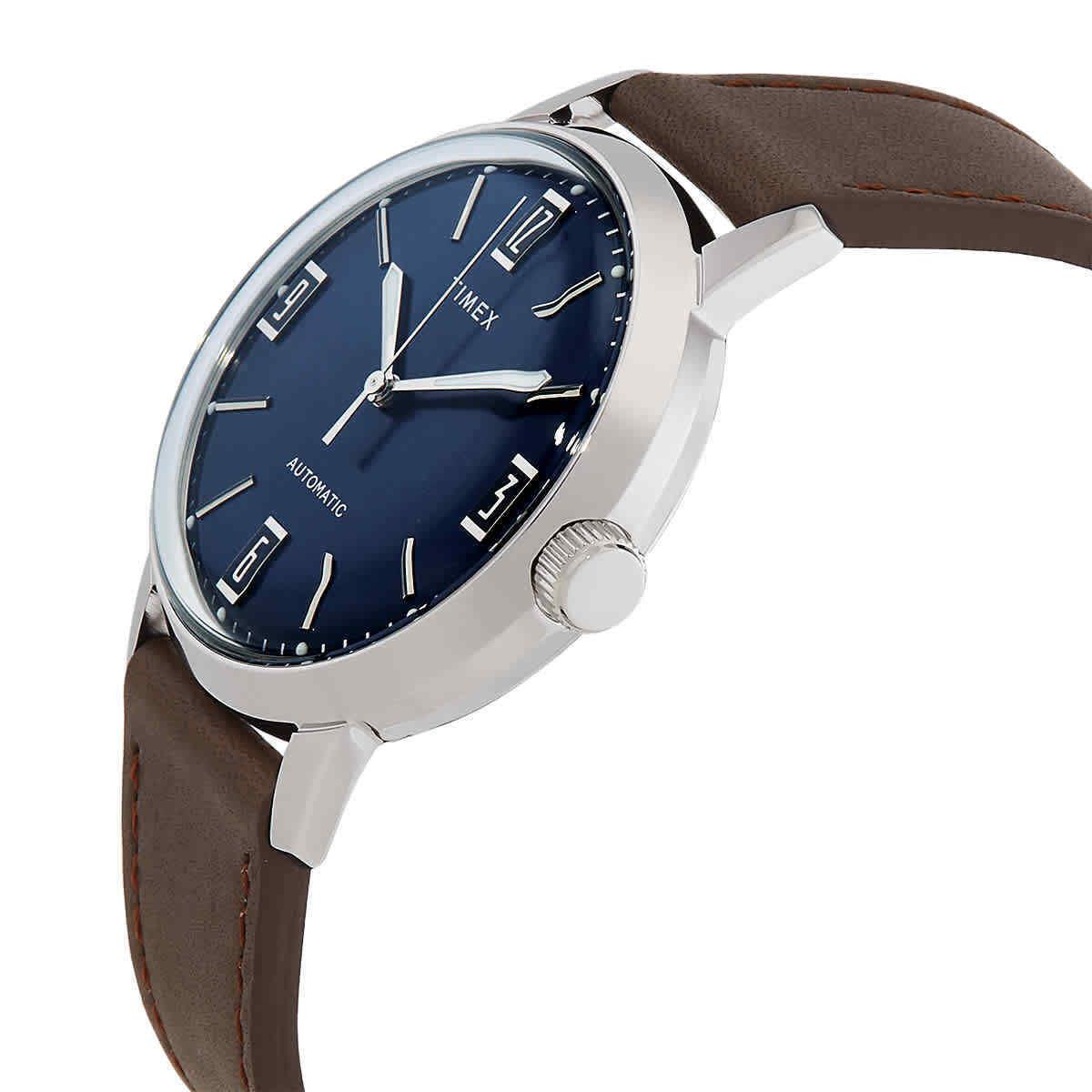 Timex Marlin Automatic Blue Dial Men`s Watch TW2V44500 - Dial: Blue, Band: Brown, Bezel: Silver-tone