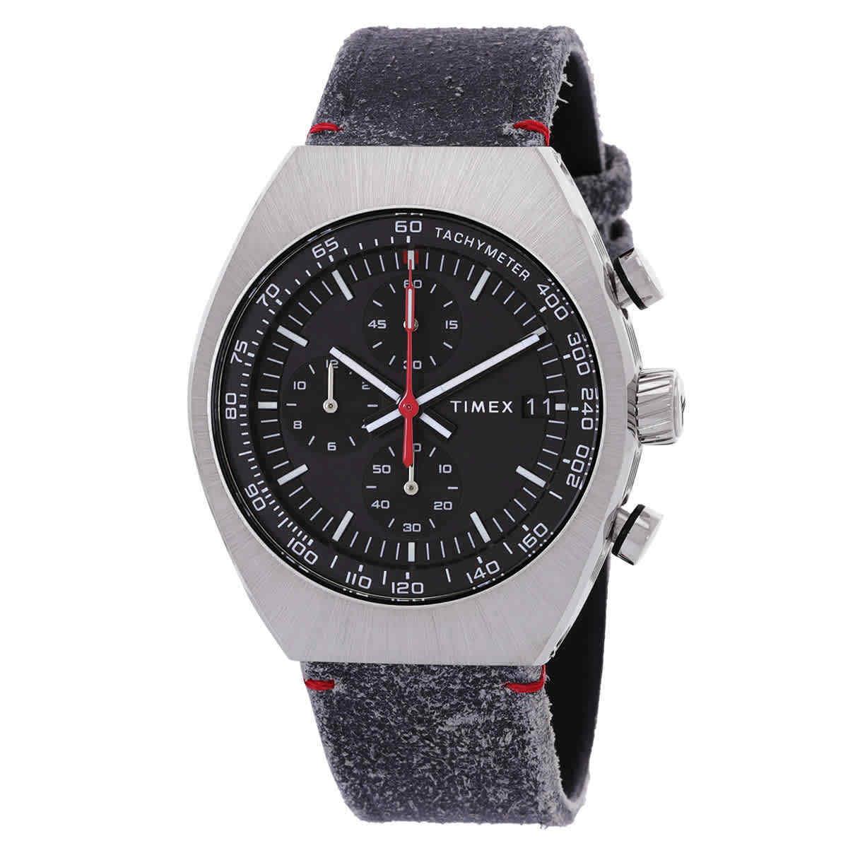 Timex Legacy Tonneau Chronograph Quartz Black Dial Men`s Watch TW2W50000 - Dial: Black, Band: Black, Bezel: Silver-tone