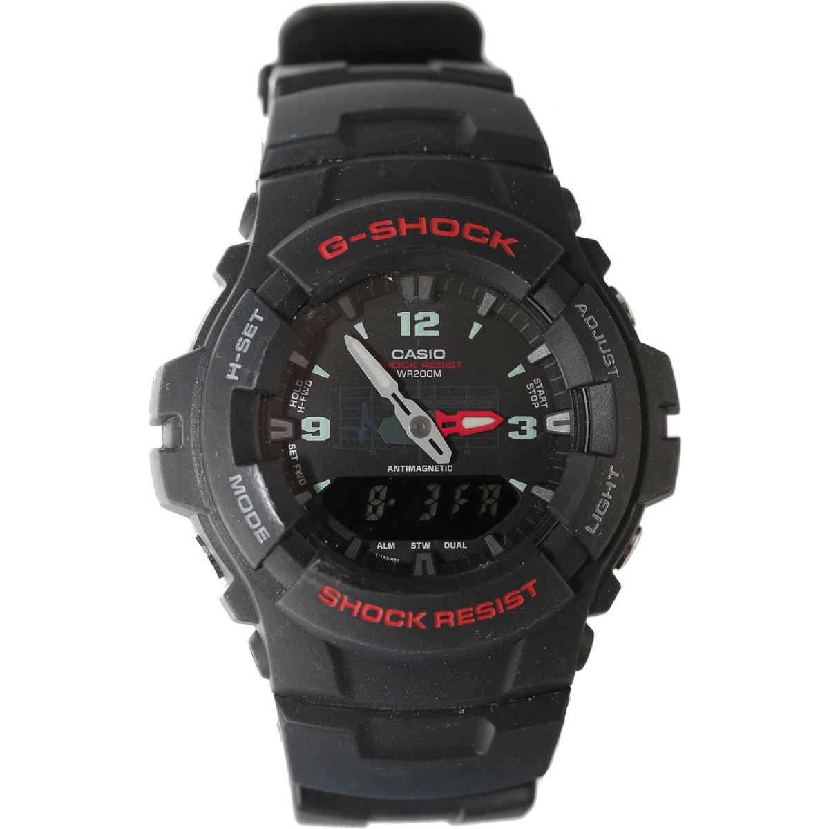 Casio G-100-1BV Men`s G-shock Ana-digital Watch Dual Time Black Resin Alarm