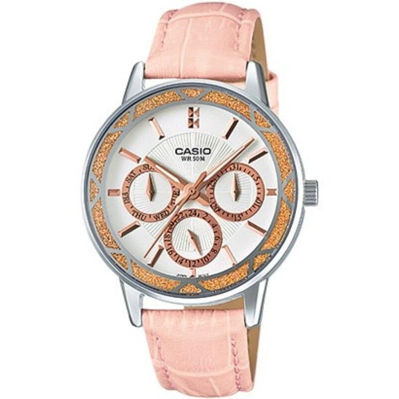 Casio White Dial Day Date Pink Leather Strap Women`s Watch LTP-2087L-4AV