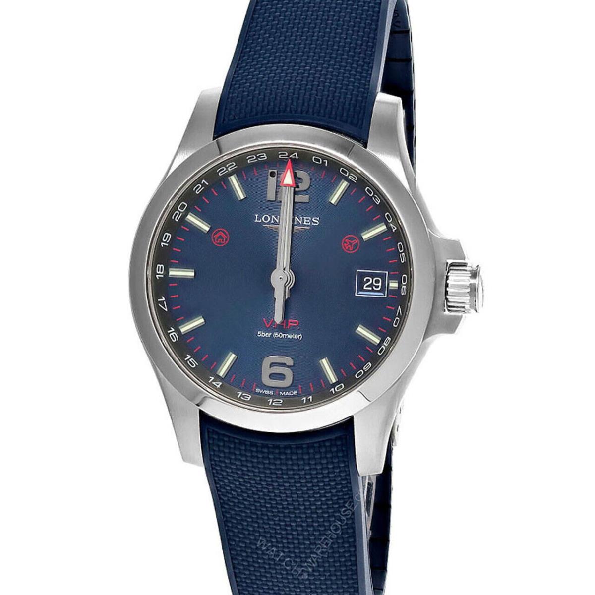 Longines Conquest V.h.p Quartz 41MM Blue Rubber Men`s Watch L3.718.4.96.9