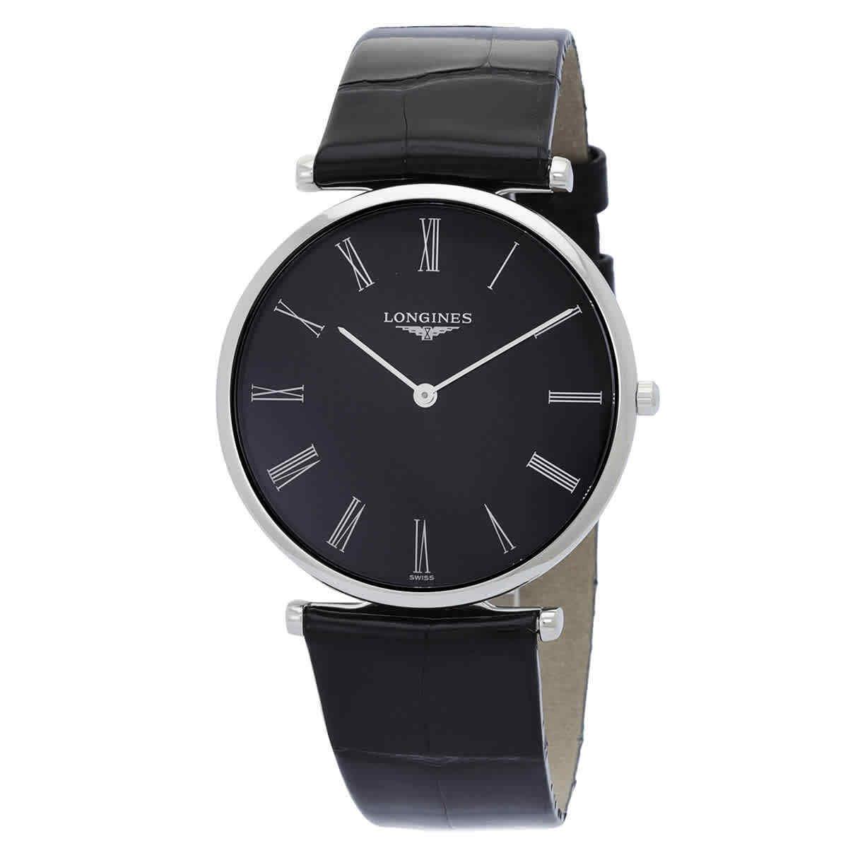 Longines La Grande Classique Quartz Black Dial Watch L4.755.4.51.2 - Dial: Black, Band: Black, Bezel: Silver-tone