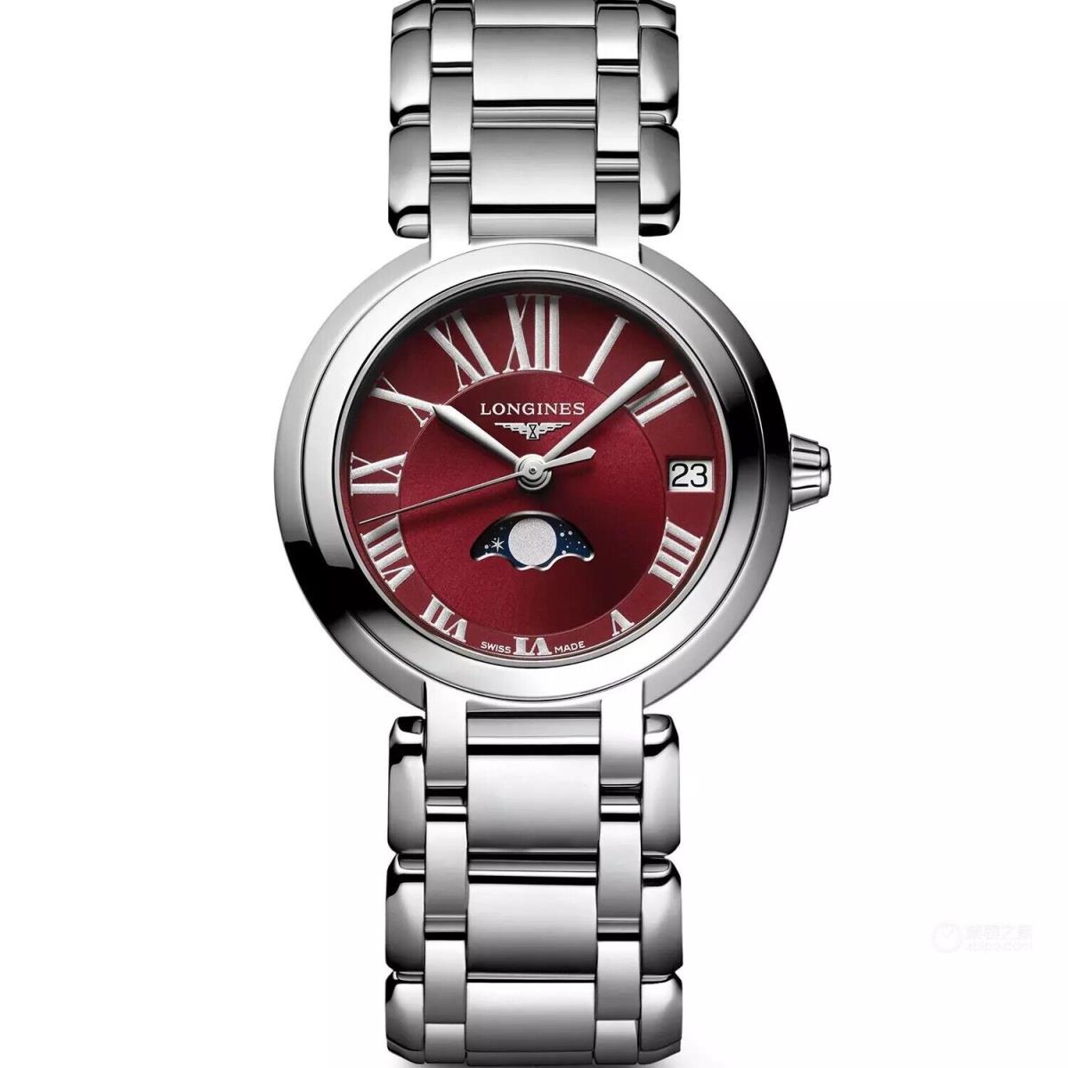 Longines Primaluna Red Dial Moonphase Steel Braclet Women`s Watch L81154926