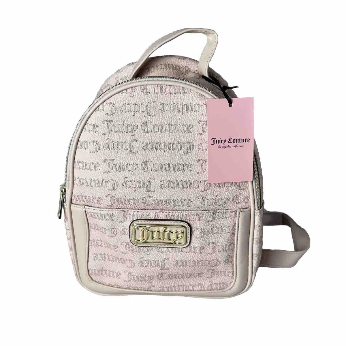 Juicy Couture Sandstone Logo Statement Backpack Neutral Colors Gold Hardware