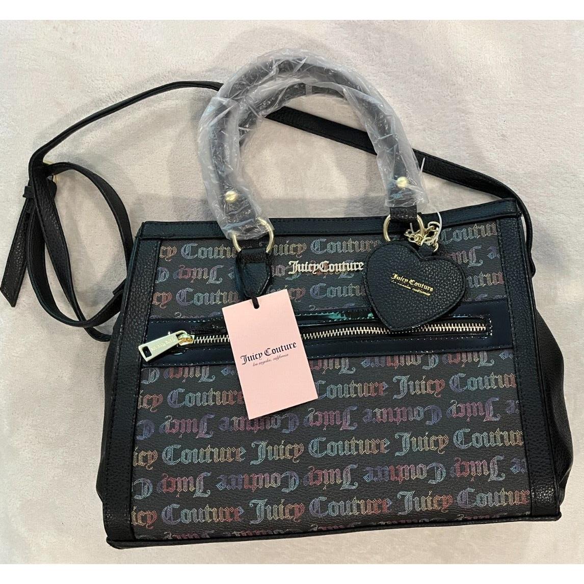 Juicy Couture Leather Its A Mans World Satchel Black Rainbow Purse Handbag