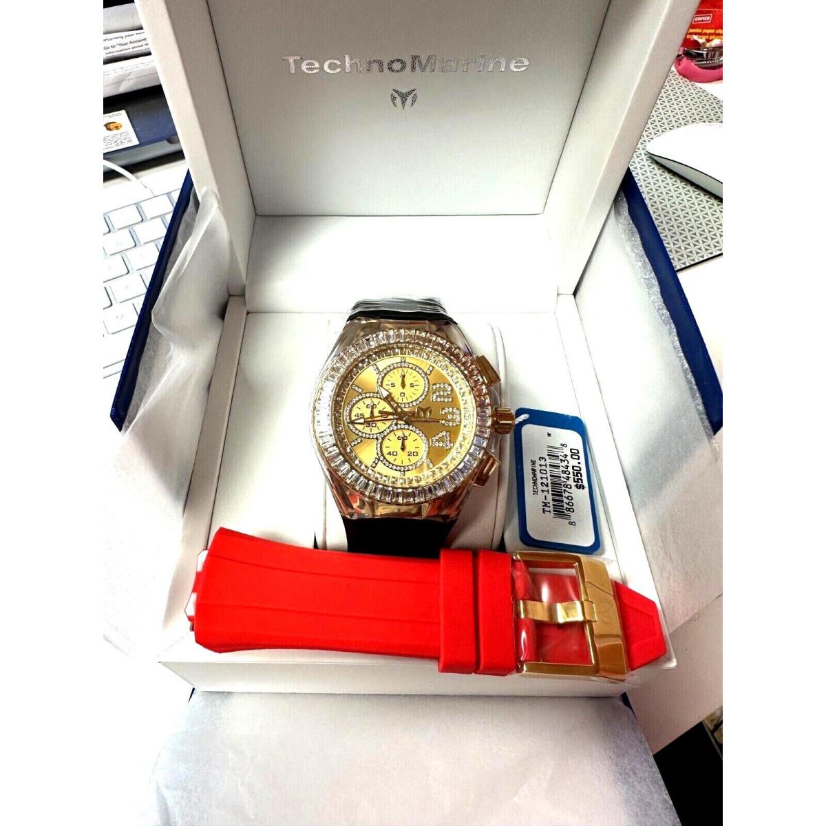 Technomarine TM-121013 Cruise Glitz 45mm with Black or Add Any Other Color Strap + Red Strap/Band