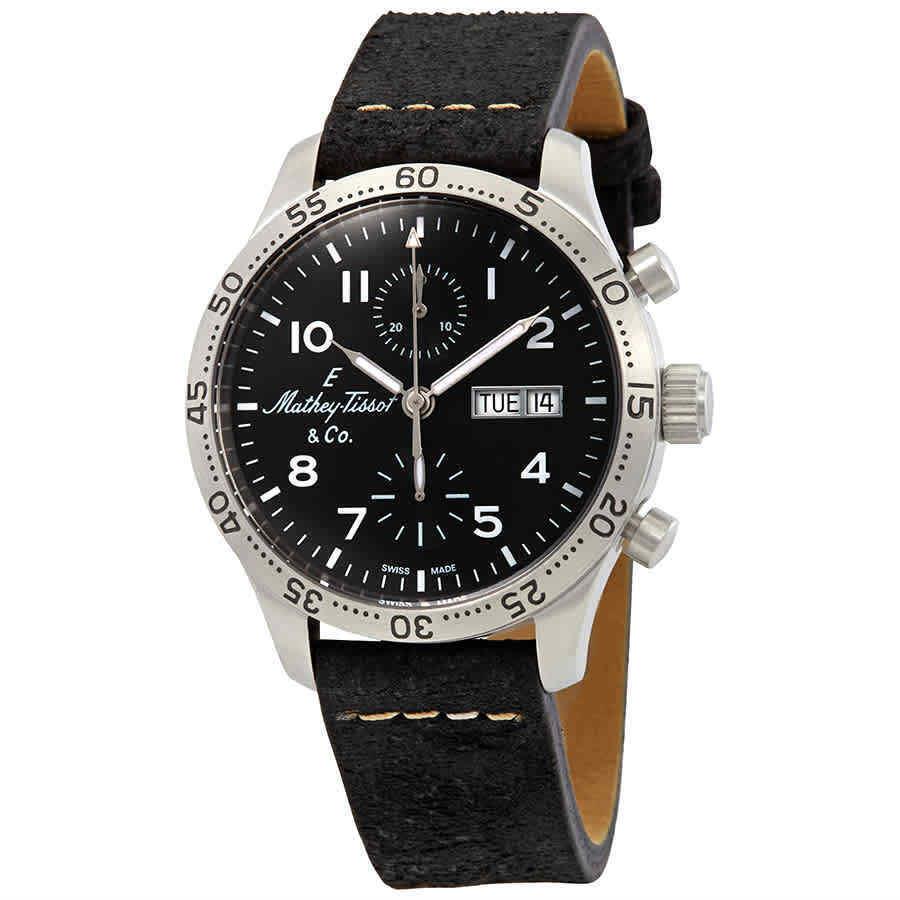 Mathey-tissot Type 21 Chrono Automatic Chronograph Black Dial Men`s Watch