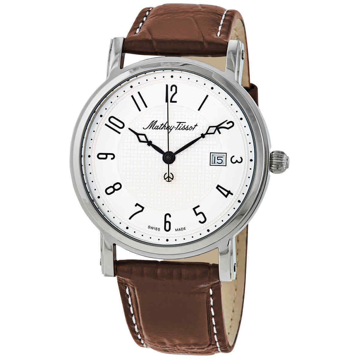 Mathey-tissot City White Dial Men`s Watch HB611251AG - Dial: White, Band: Brown, Bezel: Silver-tone