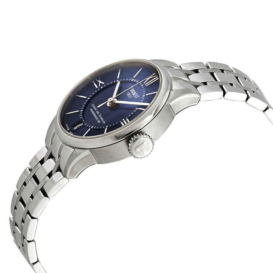 Tissot Chemin Des Tourelles Automatic Blue Dial Ladies Watch T099.207.11.048.00 - Dial: Blue, Band: Gray, Bezel: Silver