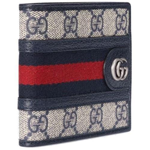 Gucci Ophidia GG Supreme Beige Blue Web Detail Bifold Wallet W/box