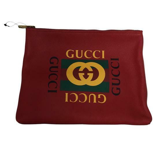 Gucci Women`s Vintage Style Monogram Logo Pouch Red Color DM97