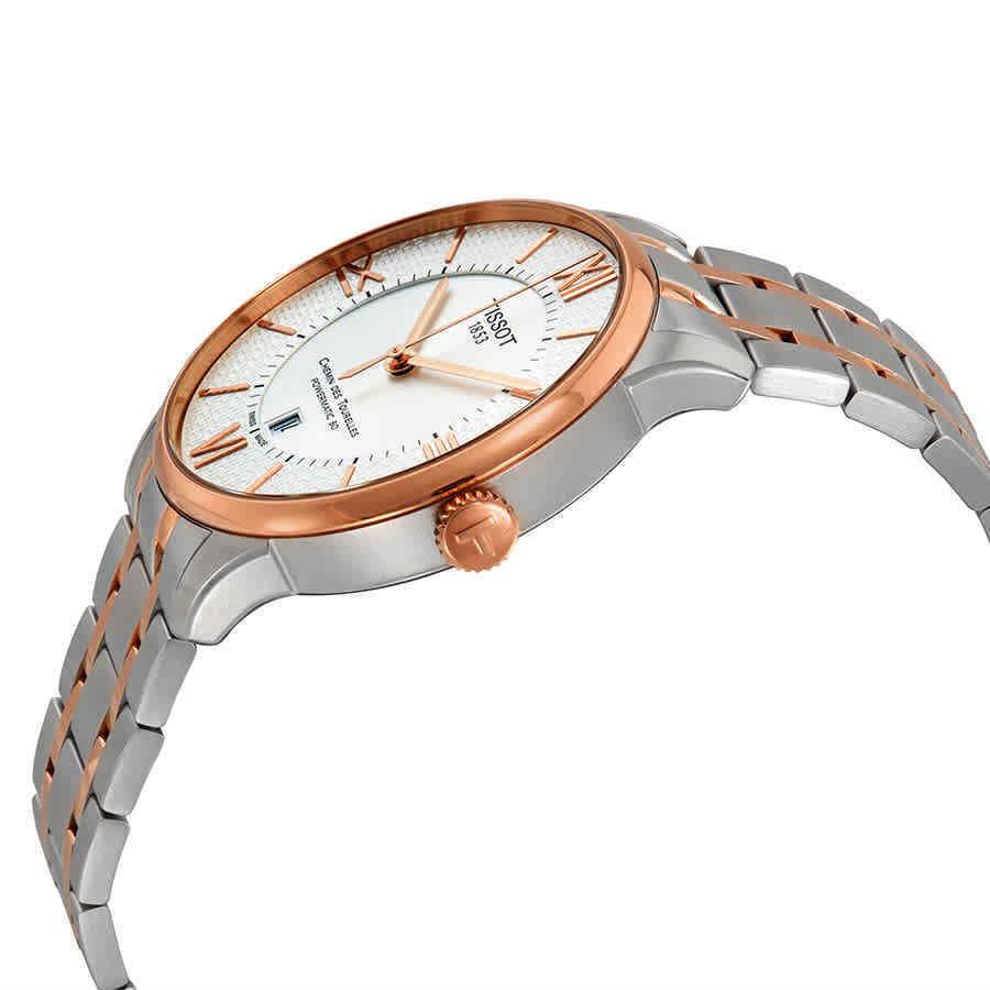 Tissot Chemin Des Tourelles Automatic Men`s Watch T099.407.22.038.01 - Dial: Silver, Band: Gold, Gray, Bezel: Pink