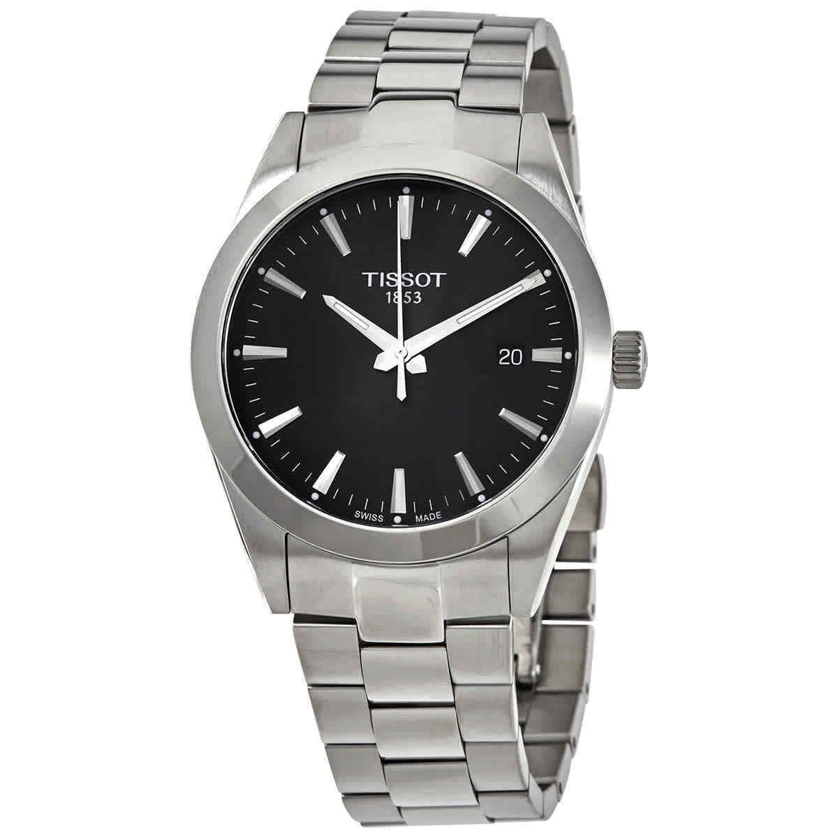 Tissot Gentleman Quartz Black Dial Men`s Watch T127.410.11.051.00 - Dial: Black, Band: Silver, Bezel: Silver