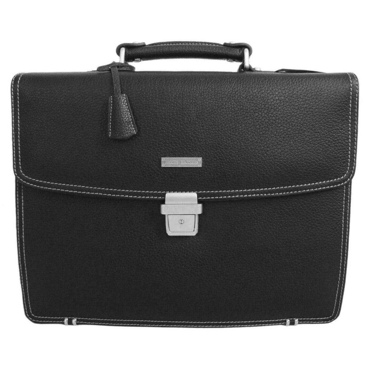 Brooks Borthers Mens Briefcase Attache Padded Black Leather Laptop Bag OS 8301-6