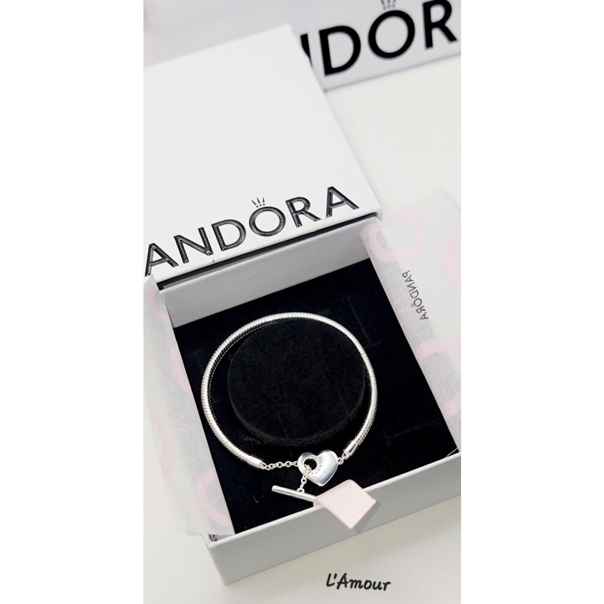 Pandora Moments Bracelet Heart T-bar Closure Flexible Chain W/ Box 8.3 21cm