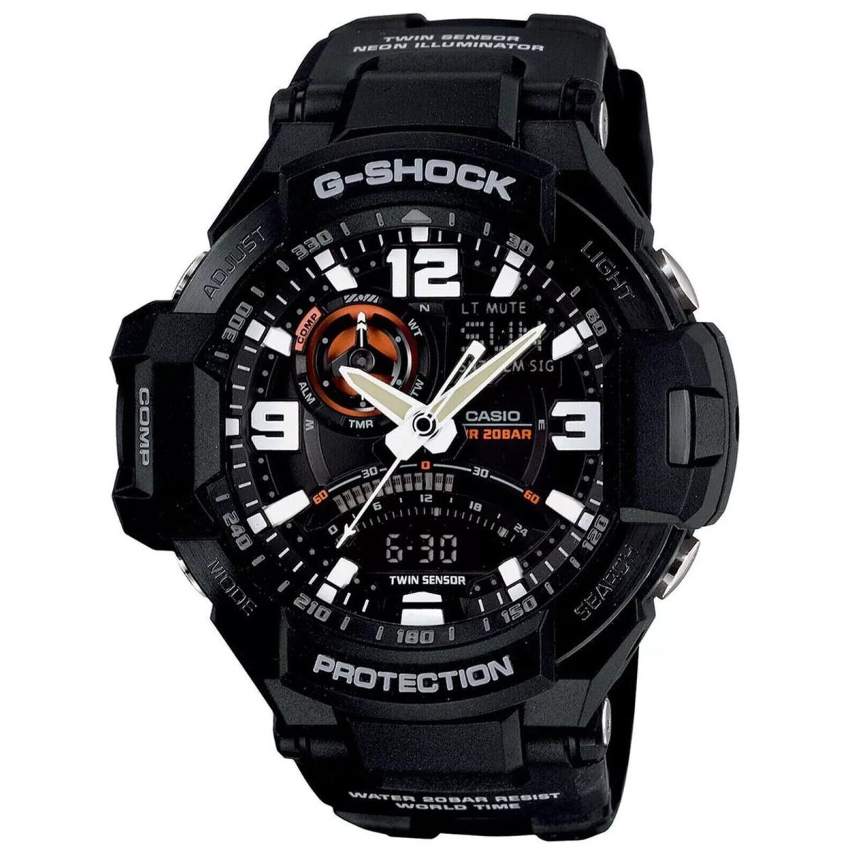 Casio G-shock Twin Sensor Compass Aviator Black Resin Band Watch GA1000-1A