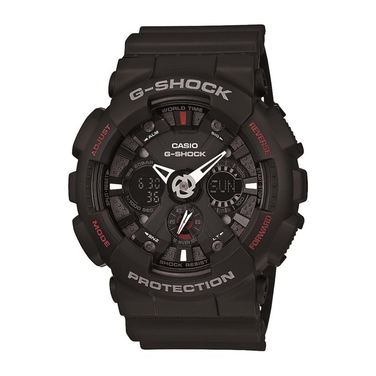 Casio Men`s Watch G-shock GA120-1A Quartz Red Black Resin Digital Analo