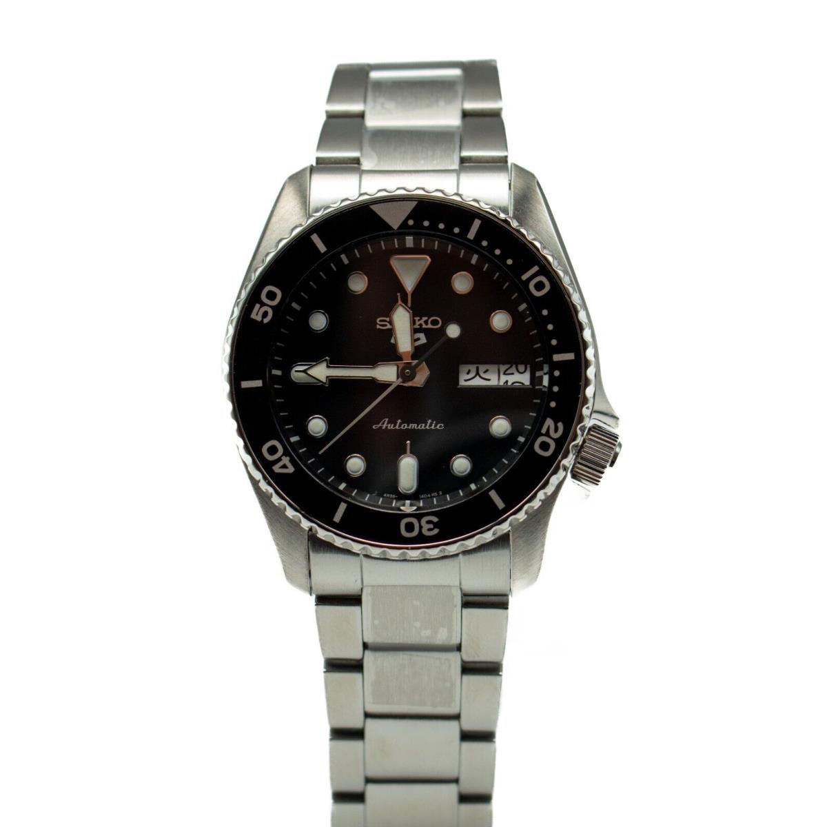 Seiko 5 Sports Skx Mid-size Black Dial Black Bezel Men`s Watch SRPK29K1 - Dial: Black, Band: Silver, Bezel: Black