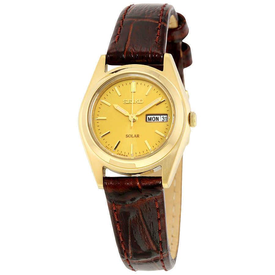 Seiko Core Champagne Dial Brown Leather Ladies Watch SUT120