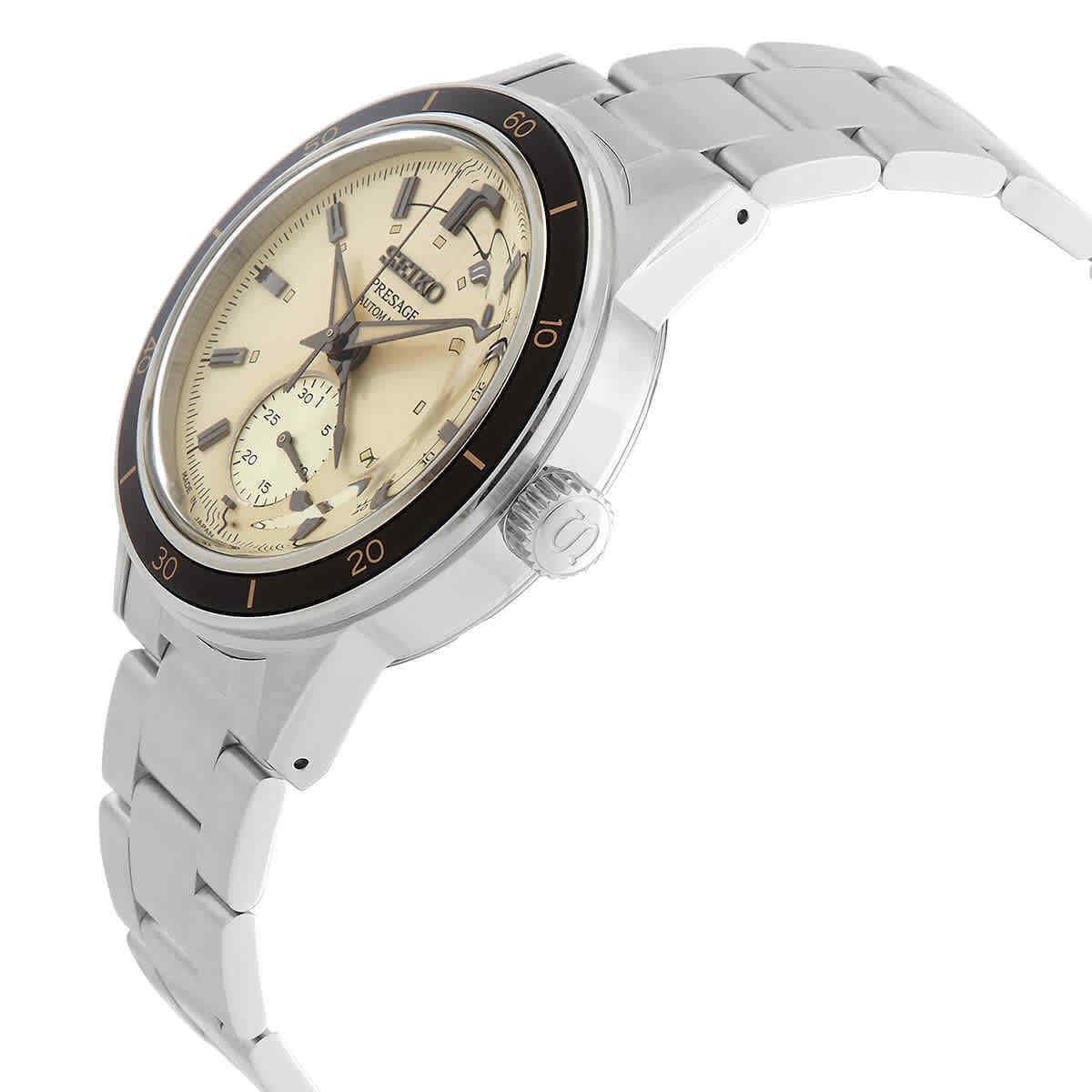 Seiko Presage Automatic Beige Dial Men`s Watch SSA447J1 - Dial: Beige, Band: Silver-tone, Bezel: Silver-tone