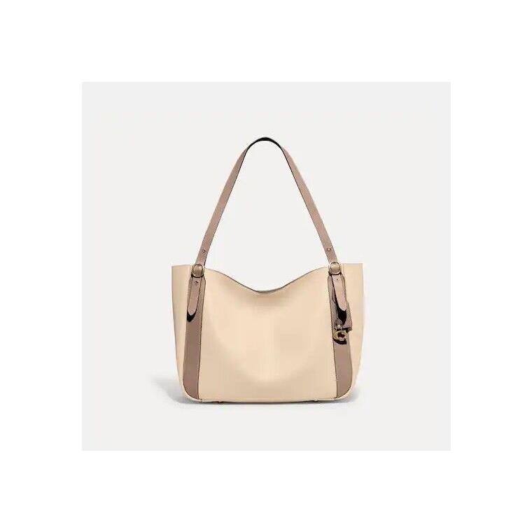 Nwt/coach Pebble Leather Alana Tote/shoulder Bag in Colorblock Ivory/taupe/beige